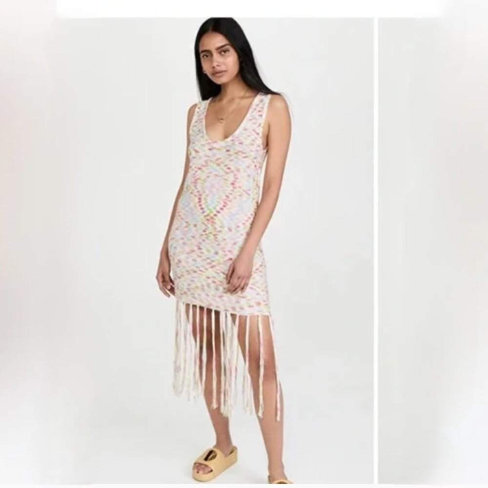 525 America Sleeveless Knit Fringe Dress Size Medium Swim Beach Coverup